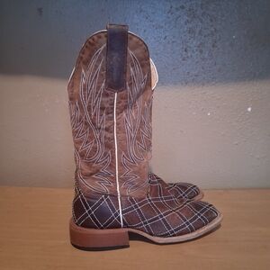 Anderson Bean Men's Horse PowerBrown Patchwork Stitched Wide Square Toe Size 4